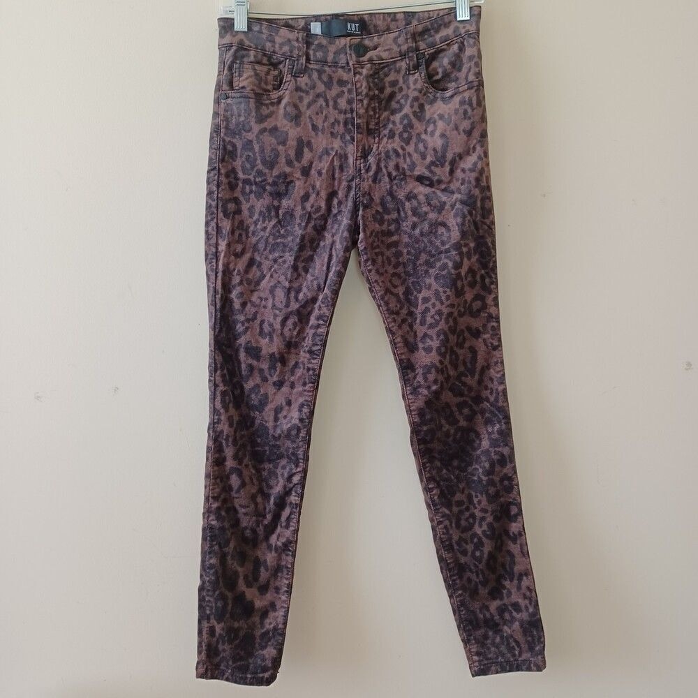 Kut From The Kloth Pants Sz 2 Connie High Waist Ankle Skinny Animal Print Velvet